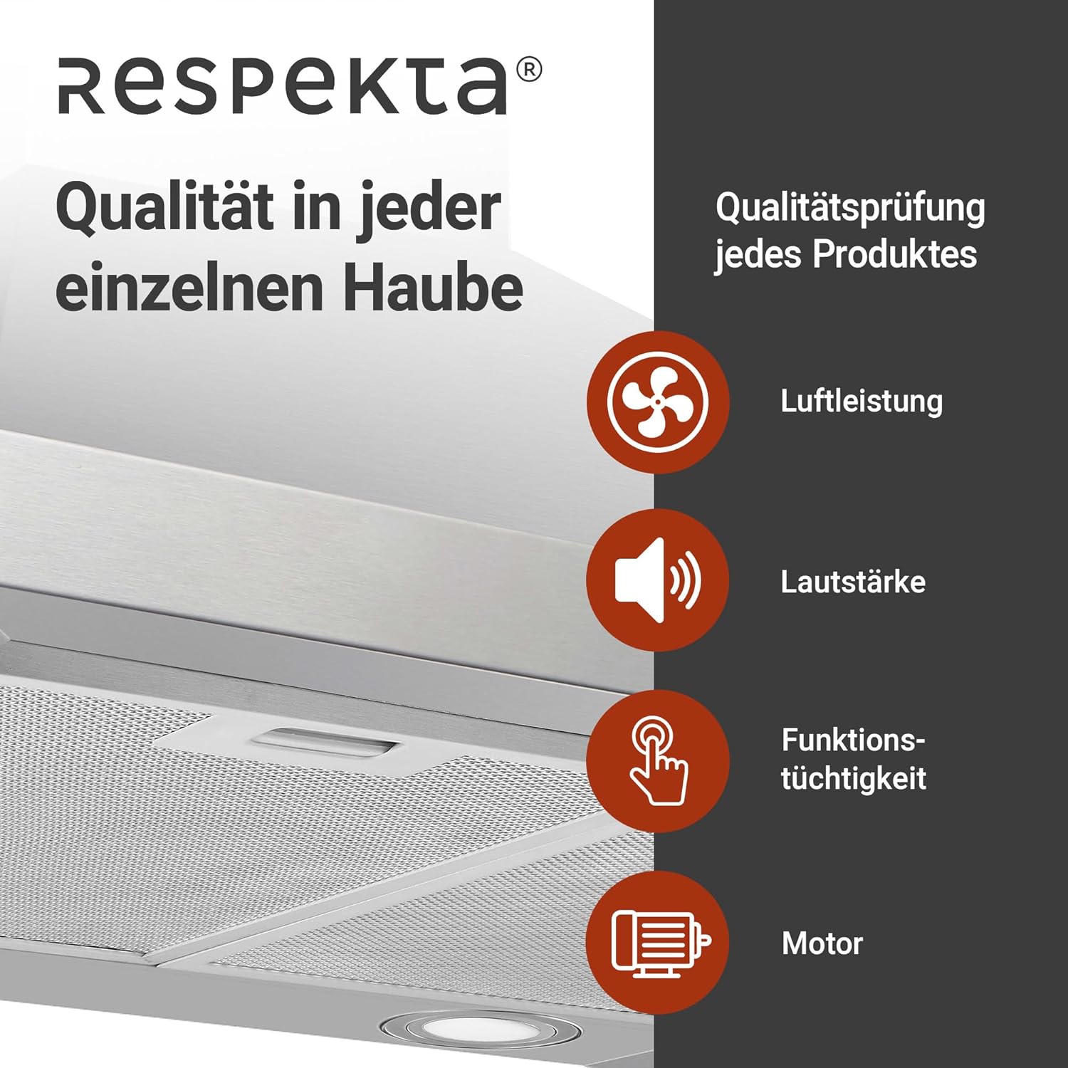 Respekta Dunstabzugshaube / Kaminhaube 60 cm / Edelstahlgehäuse / Abluft - und Umluftfunktion / CH44078-60IX-A / A / 56 – 70,3 dB
