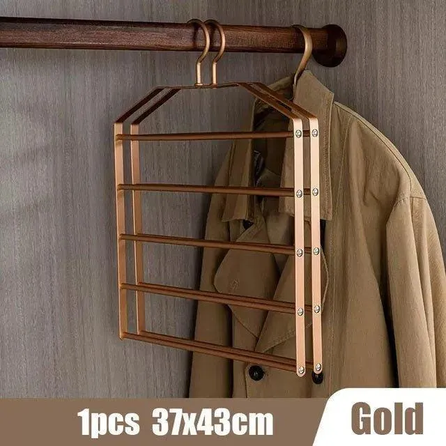 Matte Gold/Silver 5 in 1 Multi-Layer Pants Trouser Hanger | Wardrobe Clothes Hanging Rack