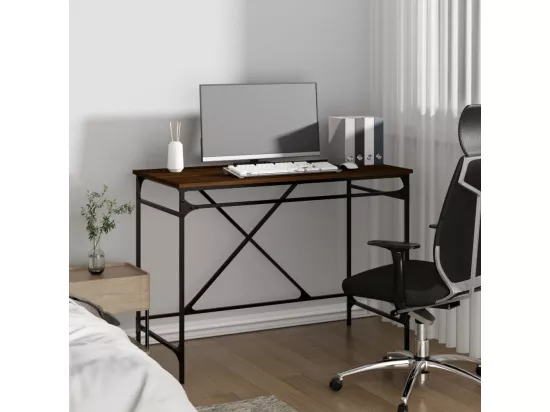 Bureau chêne marron 100x50x75 cm bois d'ingénierie et fer