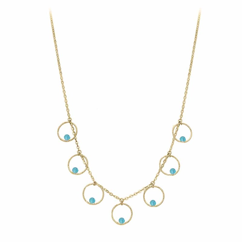 Collier Argent Doré Bulles Et Pierre Turquoise