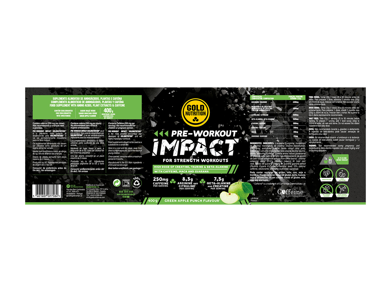 SUPLEMENTO GOLDNUTRITION PREWORK IMPACT MAÇÃ VERDE 400G