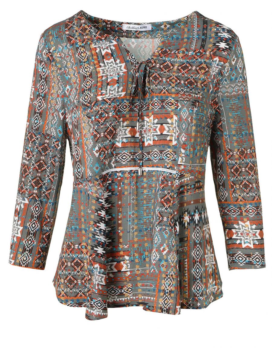 Blouse kaki ethnique