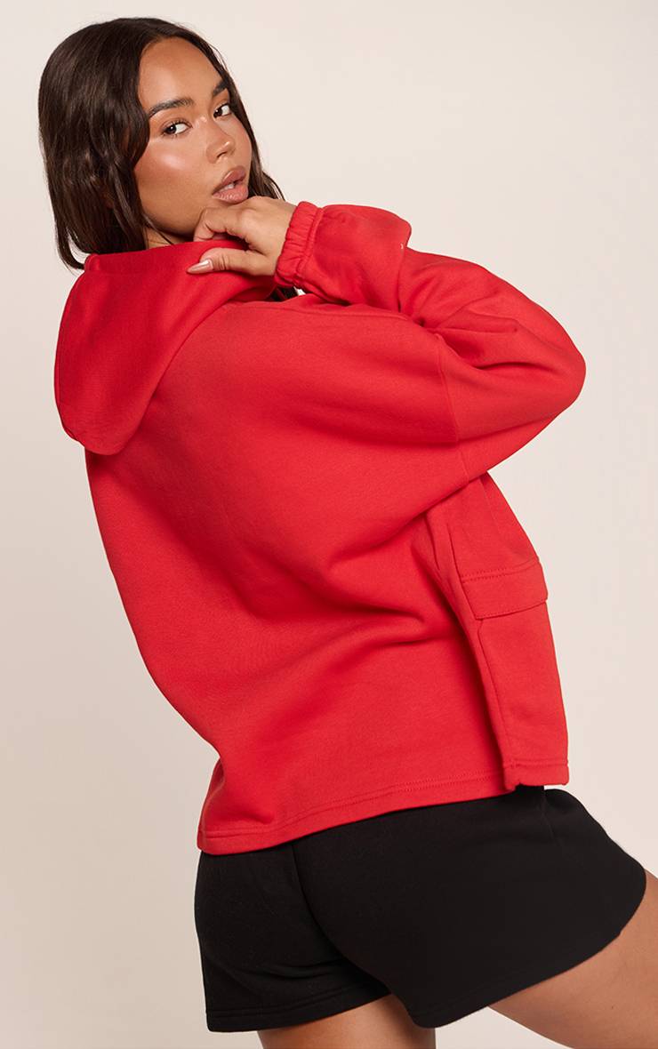 Rouge Sweat À Casynthétiqueche Ourlet Large Avec Poche Kangourou