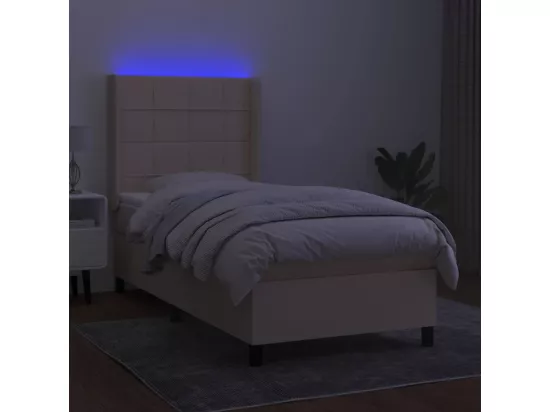 Sommier tapissier avec matelas et LED Crème 80x200cm Tissu
