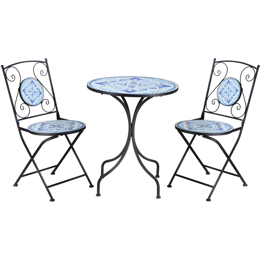 Outsunny Gartenmöbel-Set mit Stahlrahmen blau, schwarz