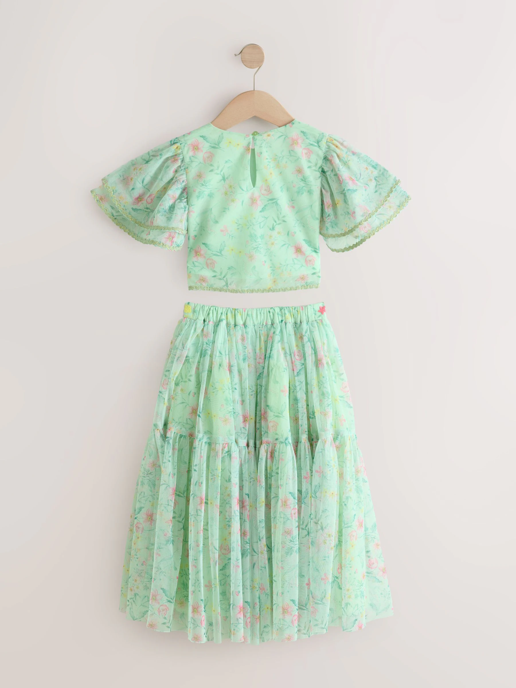 Groen bloemmotief - Groene bloemen top en rok co-ord set (3-16jr)