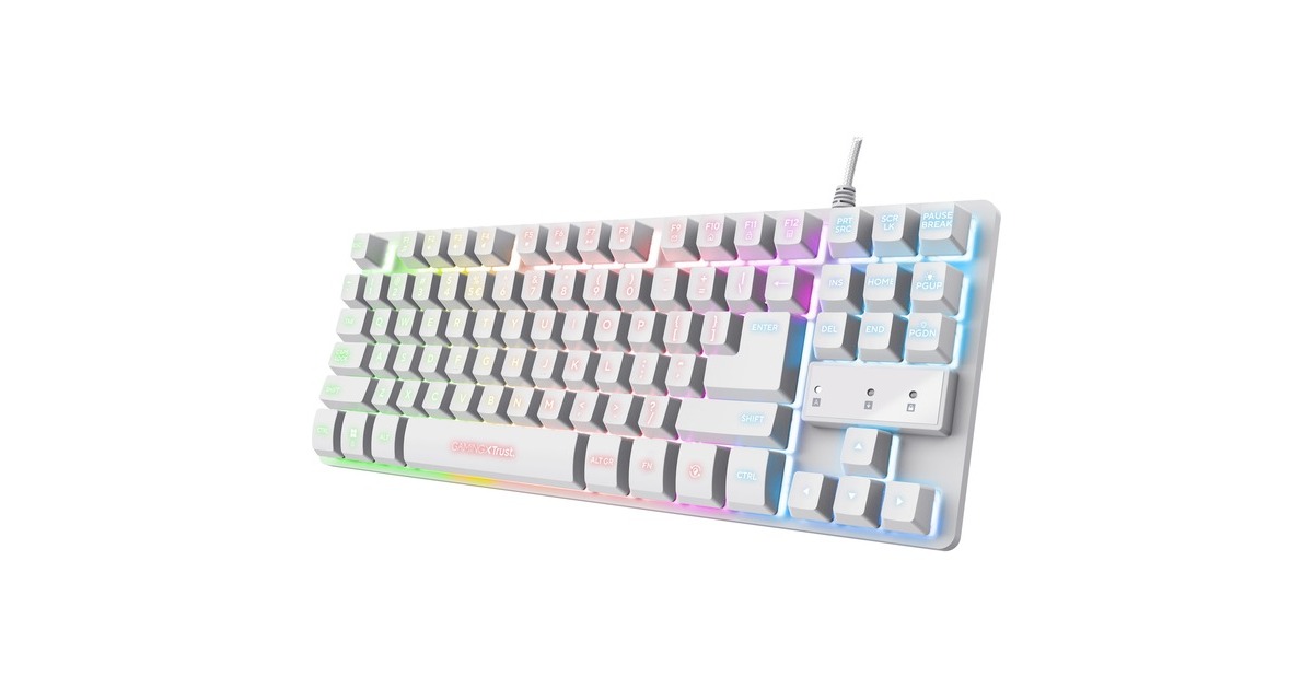 TrustGXT 833W Thado, gaming toetsenbord  (Wit, US lay-out, Membraan, TKL, RGB)