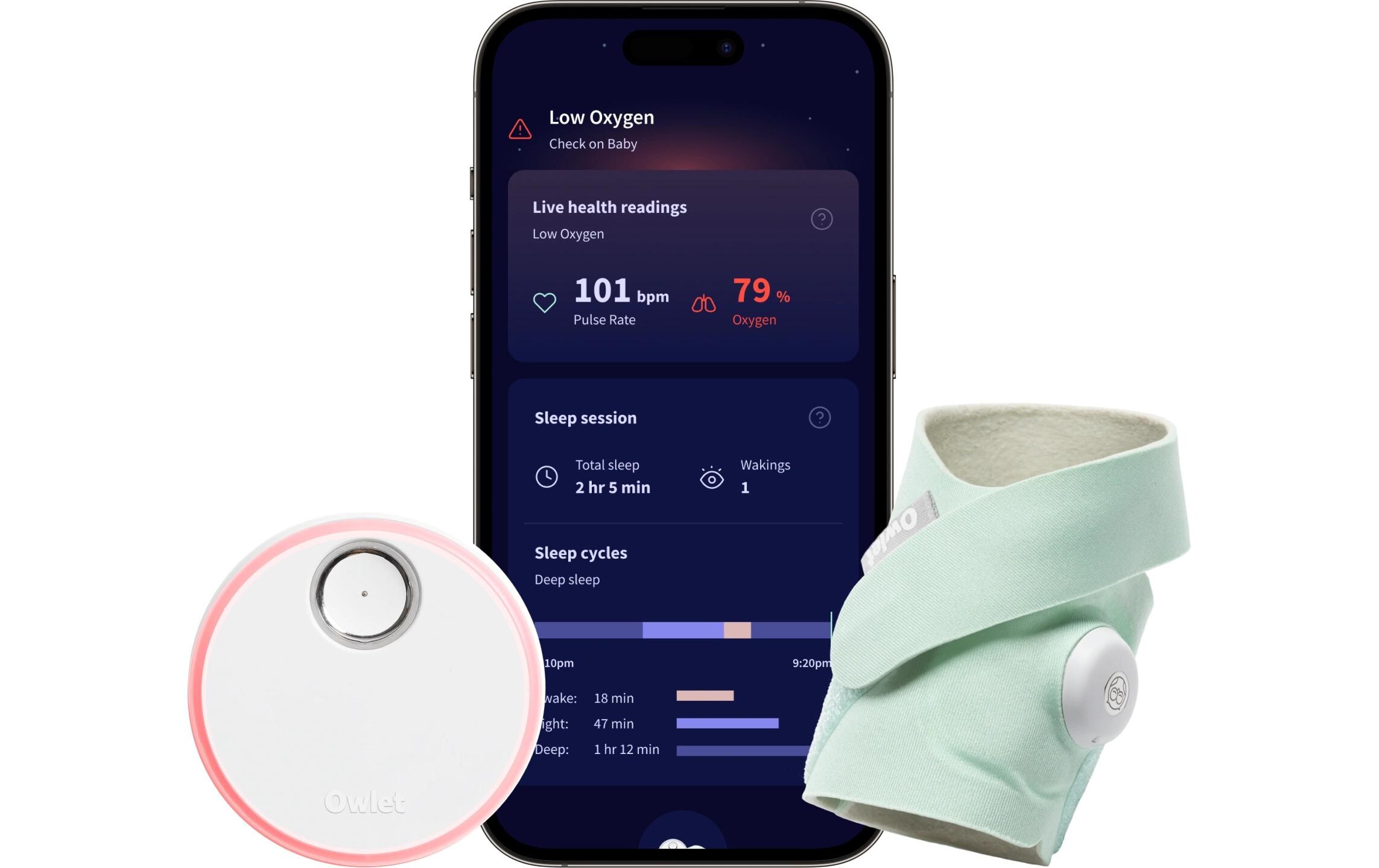 Babyphone Dream Sock Mintgrün<br>Medizinisch geprüftes Babyphone mit Echtzeitmessungen und Gesundheitsmeldungen