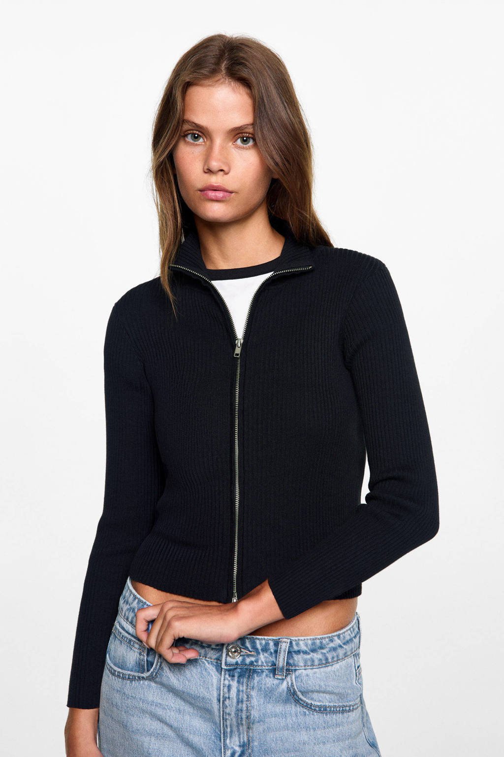 MANGO TEEN vest marine rib gebreid