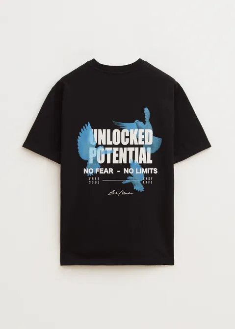 T-shirt met print free soul zwart (ZWART)