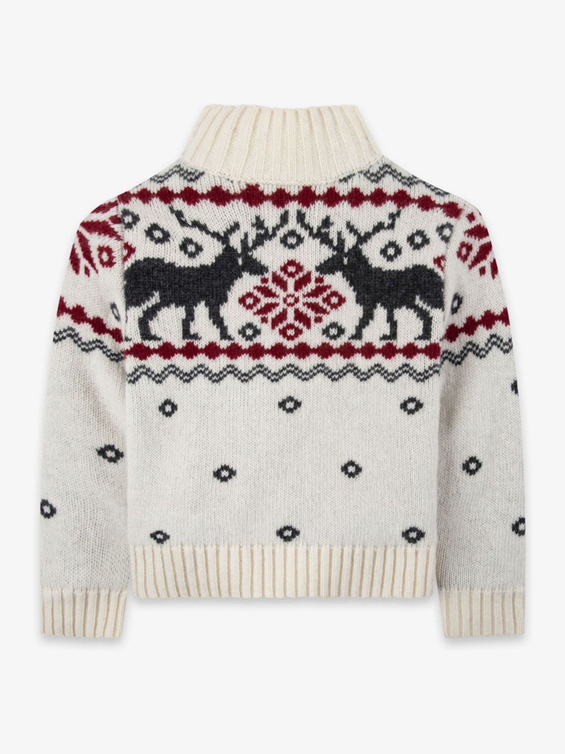 The Little Tailor - Crème feestelijke kinderkersttrui met fairisle-patroon en trechterkraag