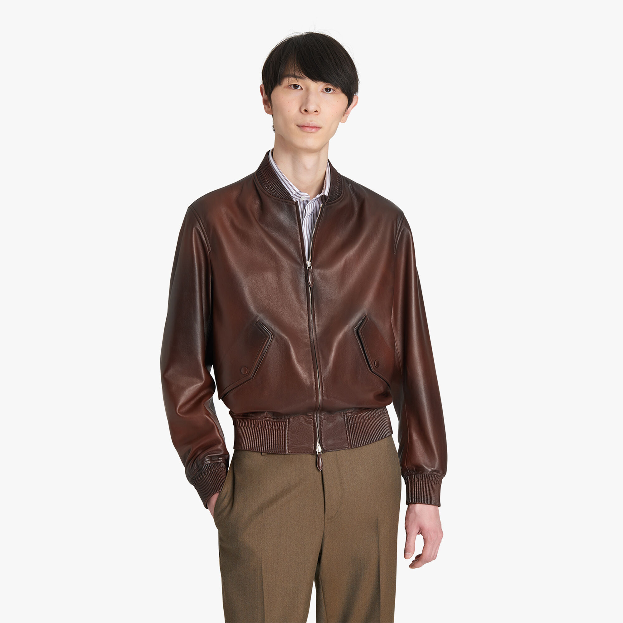 Bomber En Cuir Patine