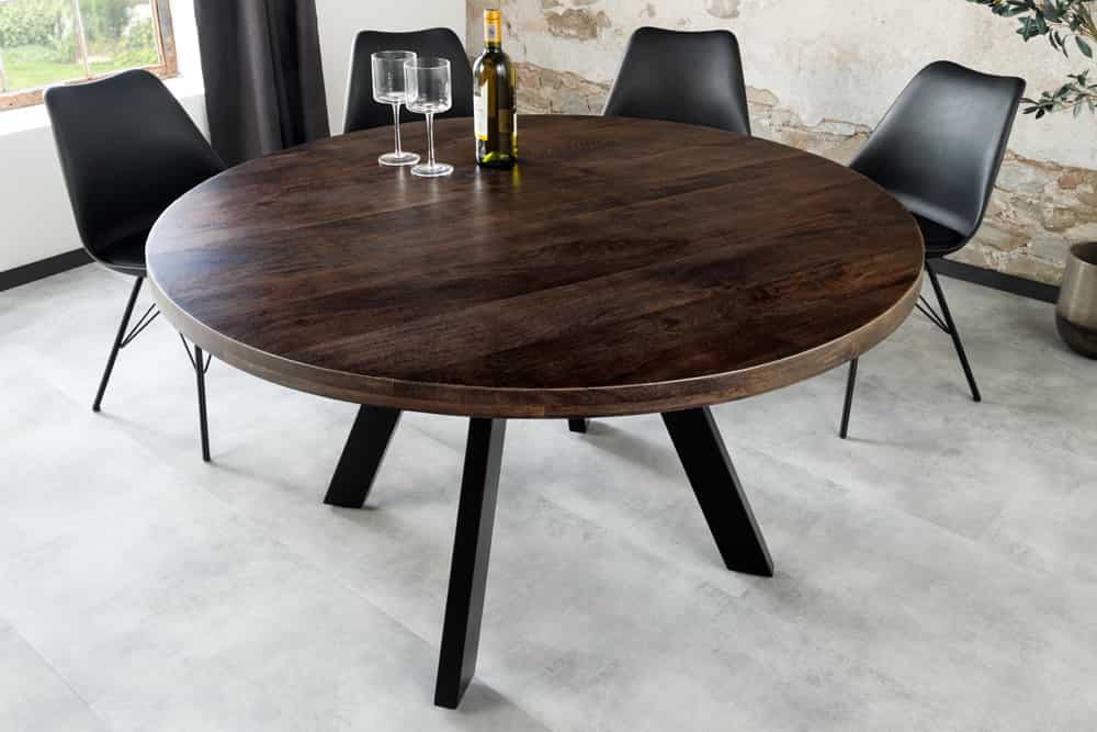 Massiver Esstisch IRON CRAFT 120cm taupe braun rund Mangoholz