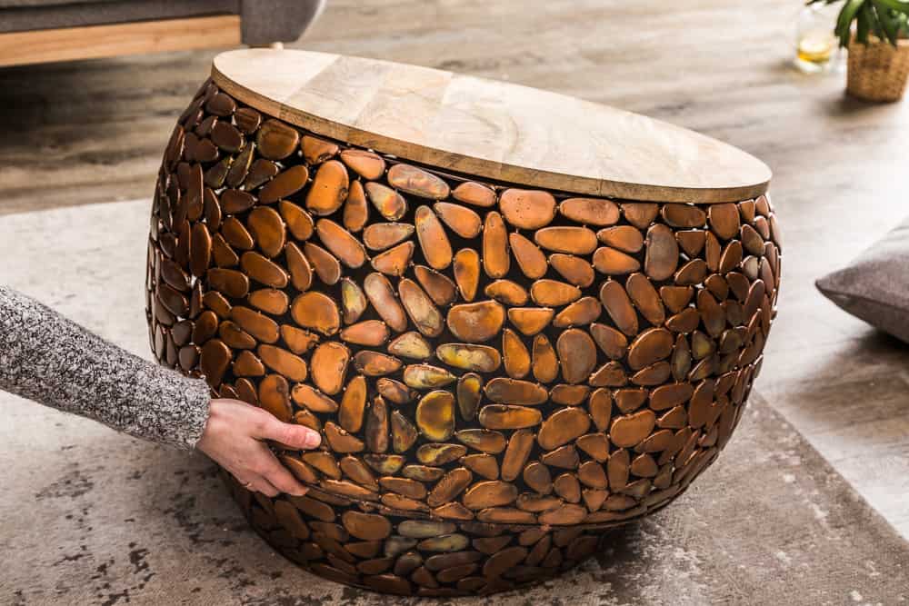 2er Set Runde Couchtische STONE MOSAIC 65cm kupfer Mangoholz Metall Mosaik Design handmade