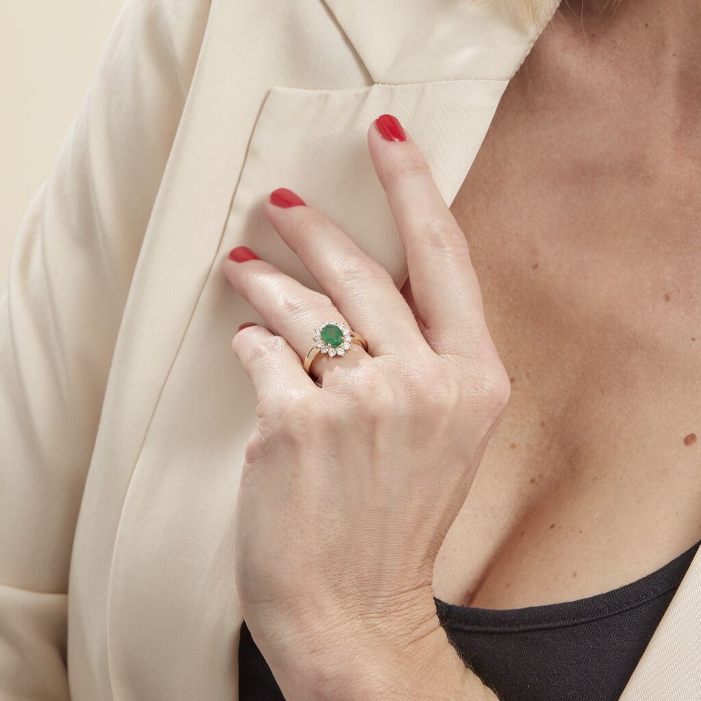 Bague Vladimir Or Jaune Emeraude Et Diamant