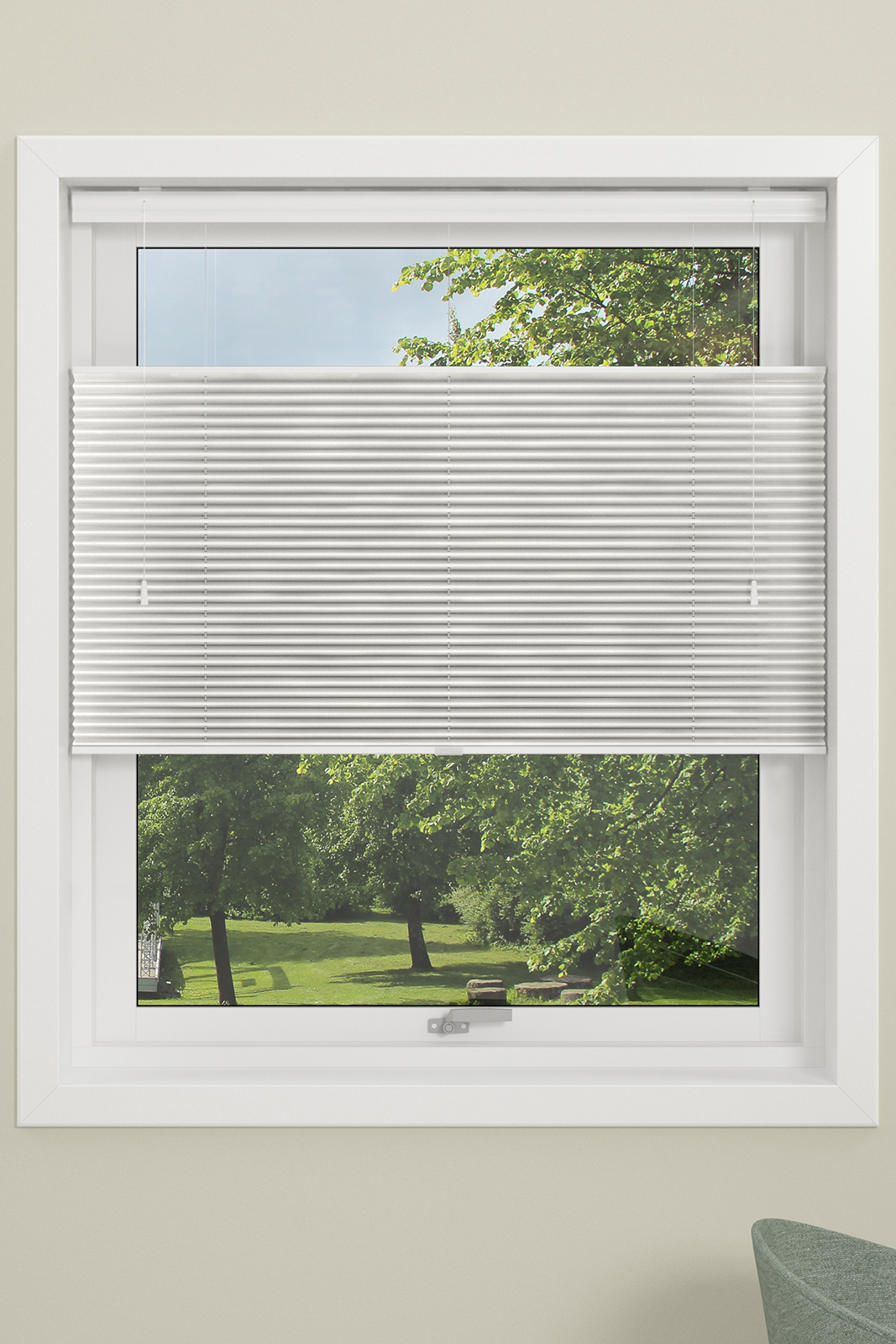 Touch Split plissegardin 60X160 cm. Hvit med justeringssnor.