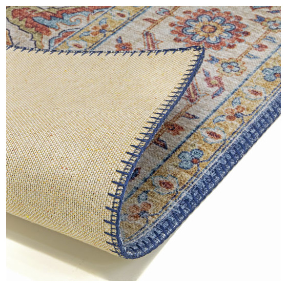 Tapis doux à motif oriental - leïla - marron et bleu - 200 x 290 cm