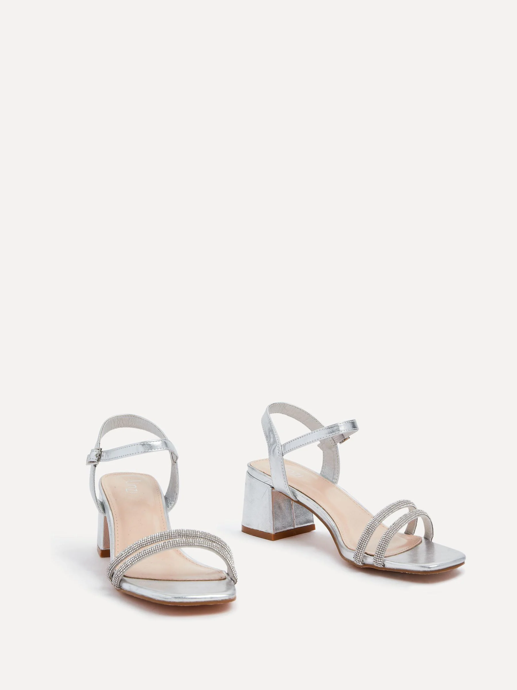 Zilver - Linzi Bunty sandals met blokhak en diamanté bandjes