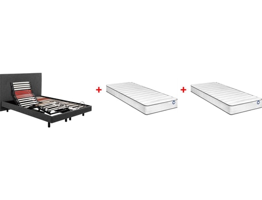 EPEDA - Sommier Electrique 2 x 80 x 200 Horizon Relax 1620D + TDL gris + 2 mat INOVO 916