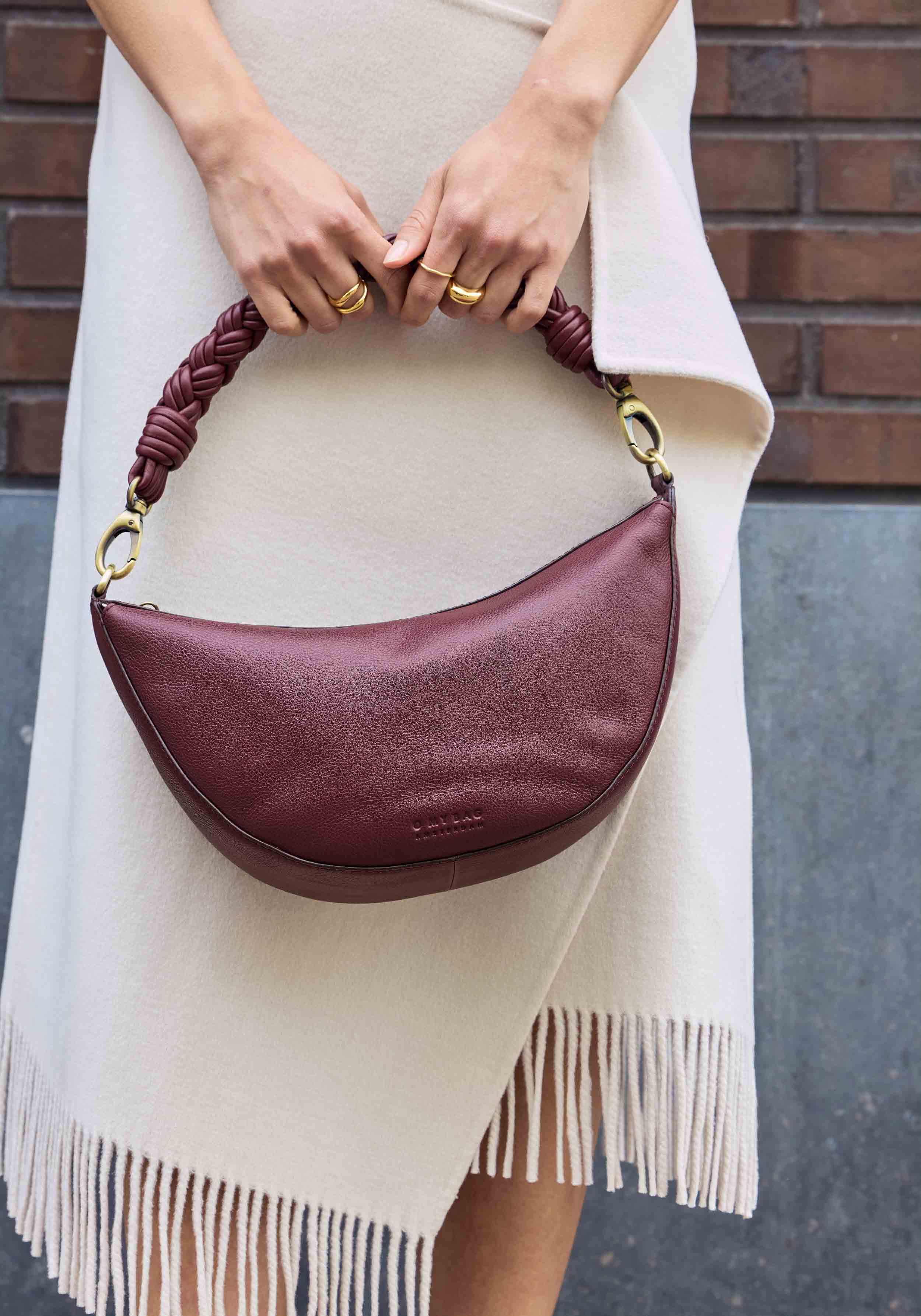 O My Bag Bag Leo Soft Grain Leather Twisted Handle Dark Cherry