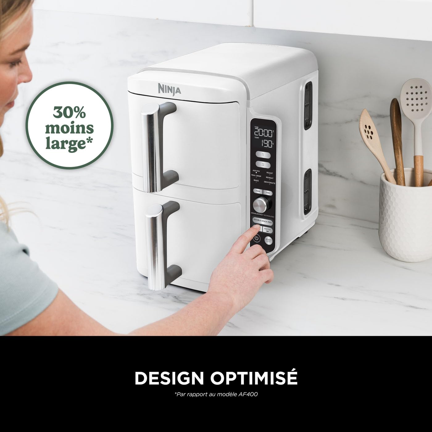 NINJA Double Stack XL Air Fryer, Friteuse sans huile Verticale Double Tiroir 4 Niveaux de Cuisson, 2 Tiroirs, 2 Grilles, Capacité de 9,5 L, 6 Fonction