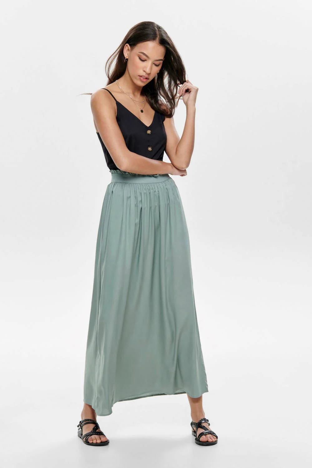 ONLY maxi rok ONLVENEDIG met plooien lichtgroen