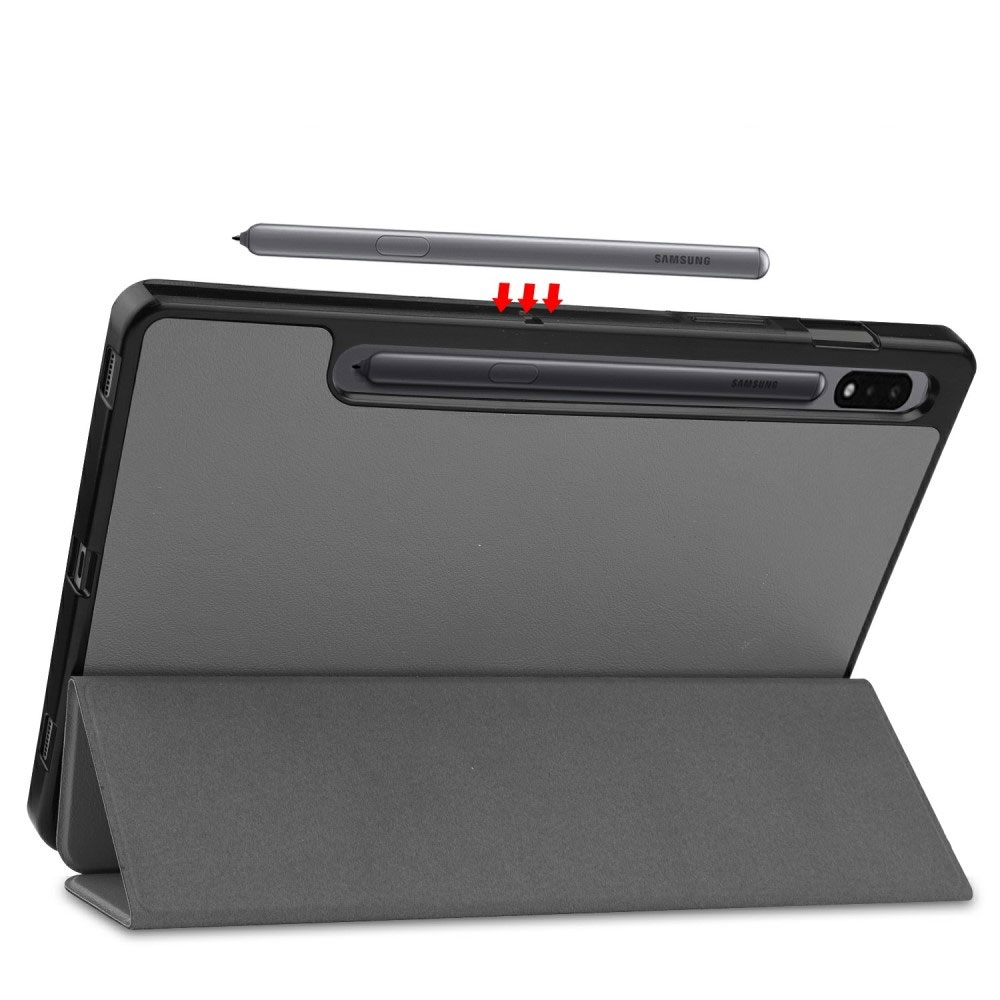 Samsung Galaxy Tab S8 / Tab S7 Flipcase Hülle Ledertasche mit Aufstellfunktion Litchi Look   S-Pen Halterung - Grau