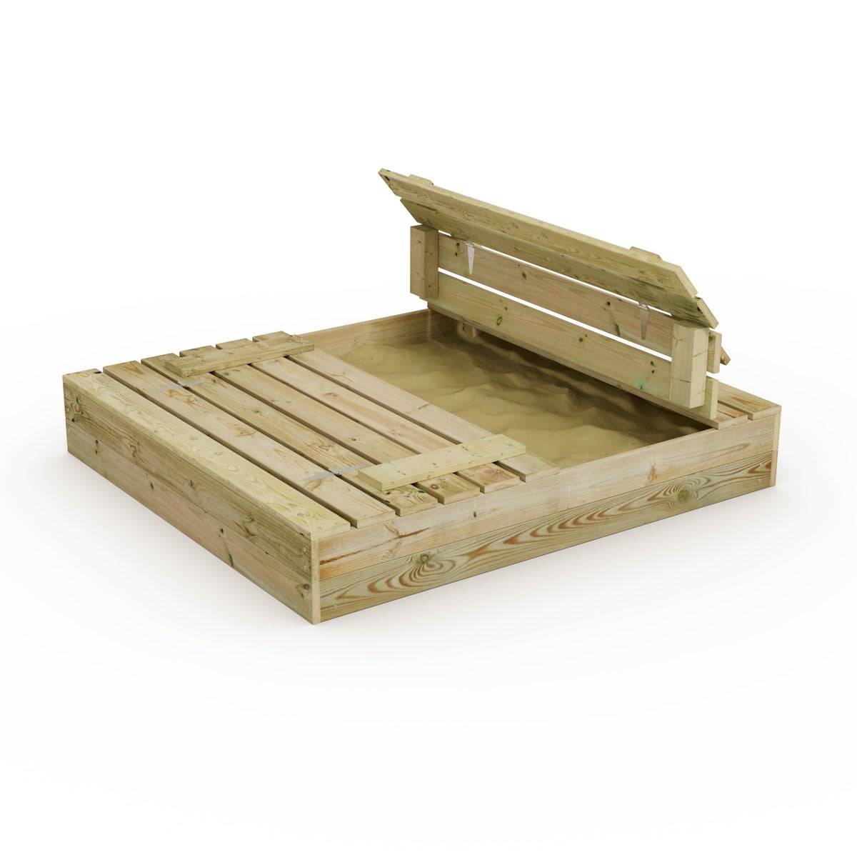 WICKEY Flip Zandbak 110x125cm Tuin Kinderzandbak Speeltuin met Bank en Scharnierend Deksel