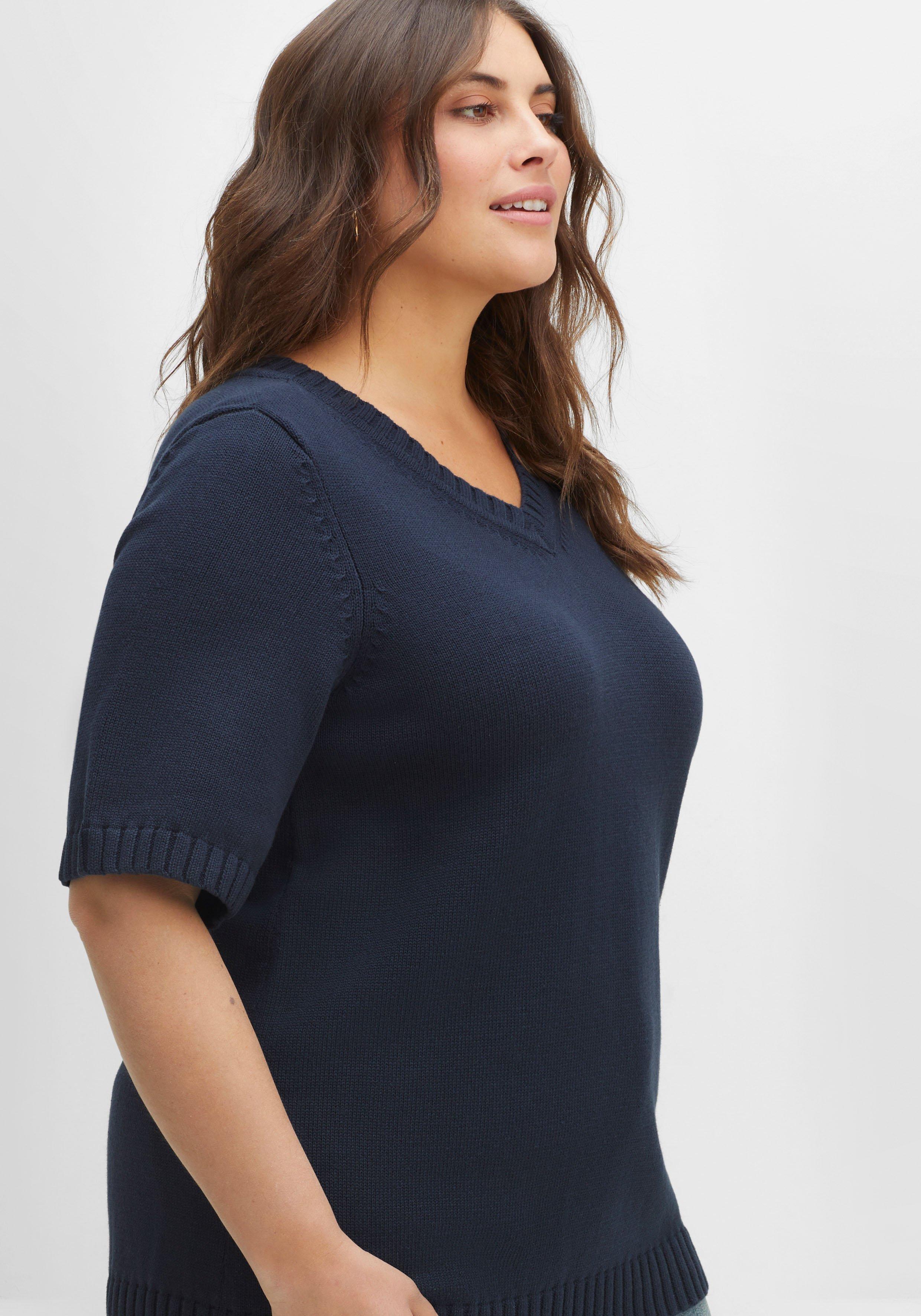 Kurzarmpullover mit V-Ausschnitt, aus Baumwolle