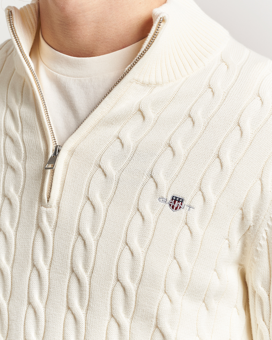 GANT Cotton Cable Half Zip Cream