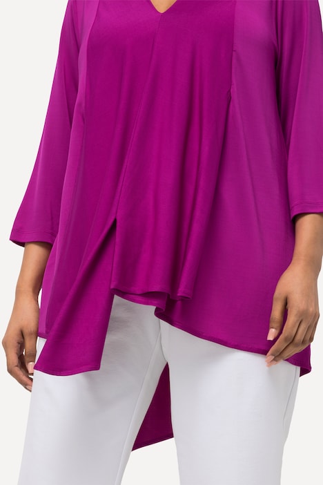 Slinkyshirt, Lagenoptik, A-Linie, V-Ausschnitt, 3/4-Arm