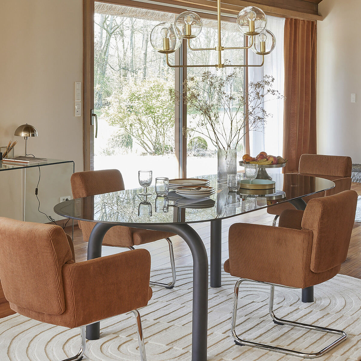 LA REDOUTE INTERIEURS<br>Mesa em aço e vidro fumê, Polly