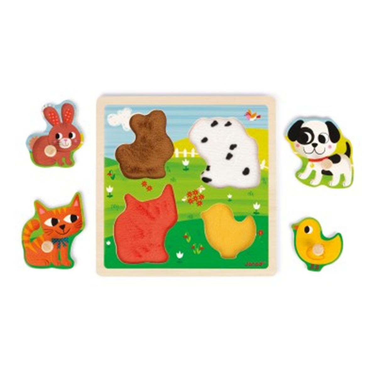 Puzzle d'encastrement tactile 4 pièces : Mes premiers animaux