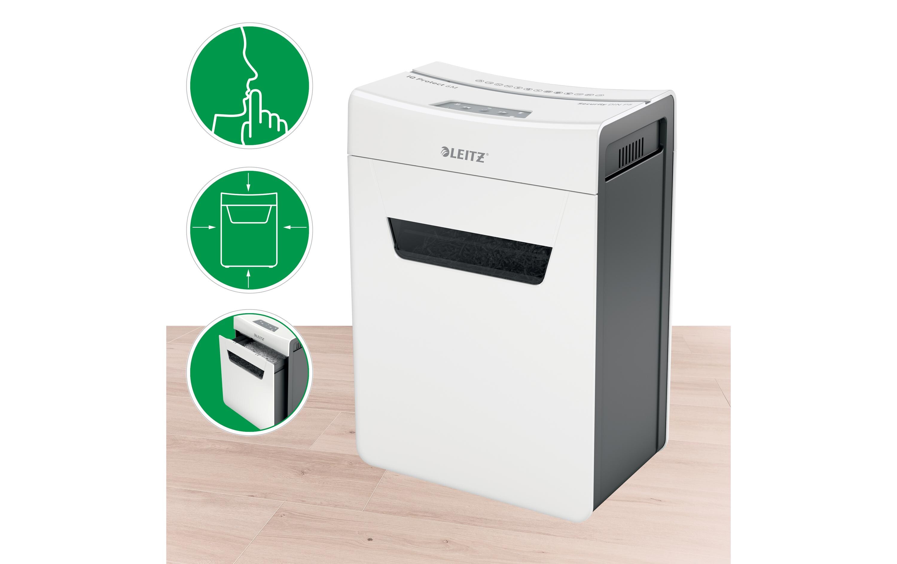 Aktenvernichter IQ Protect Premium 6M , P-5, 6 Blatt<br>Manueller Dokumentenvernichter mit Mikroschnitt für die sichere Vernichtung streng vertraulicher Unterlagen