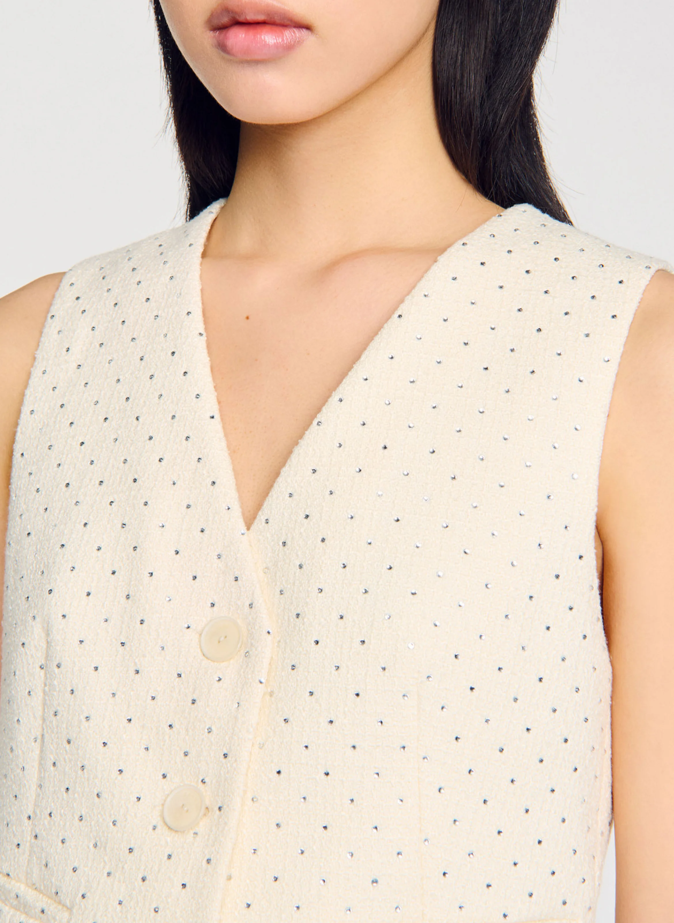 Veston en tweed strassé | Blanc