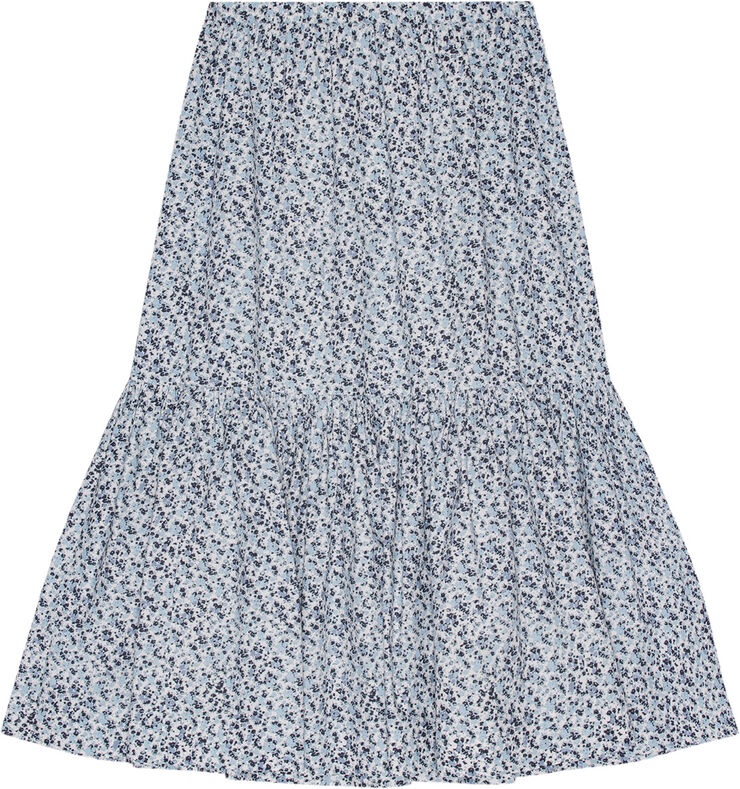 Ganni Printed Cotton Maxi Flounce Skirt Glacier lake