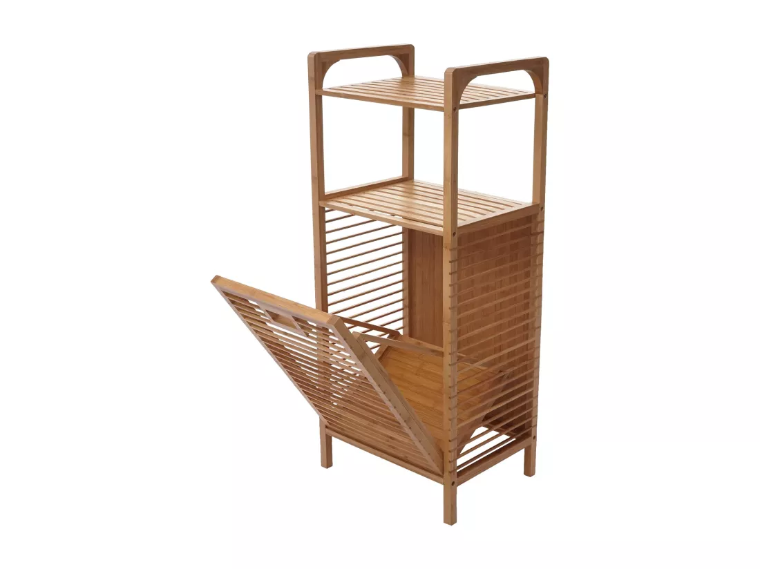 Étagère avec panier à linge MCW-B94 Bambou