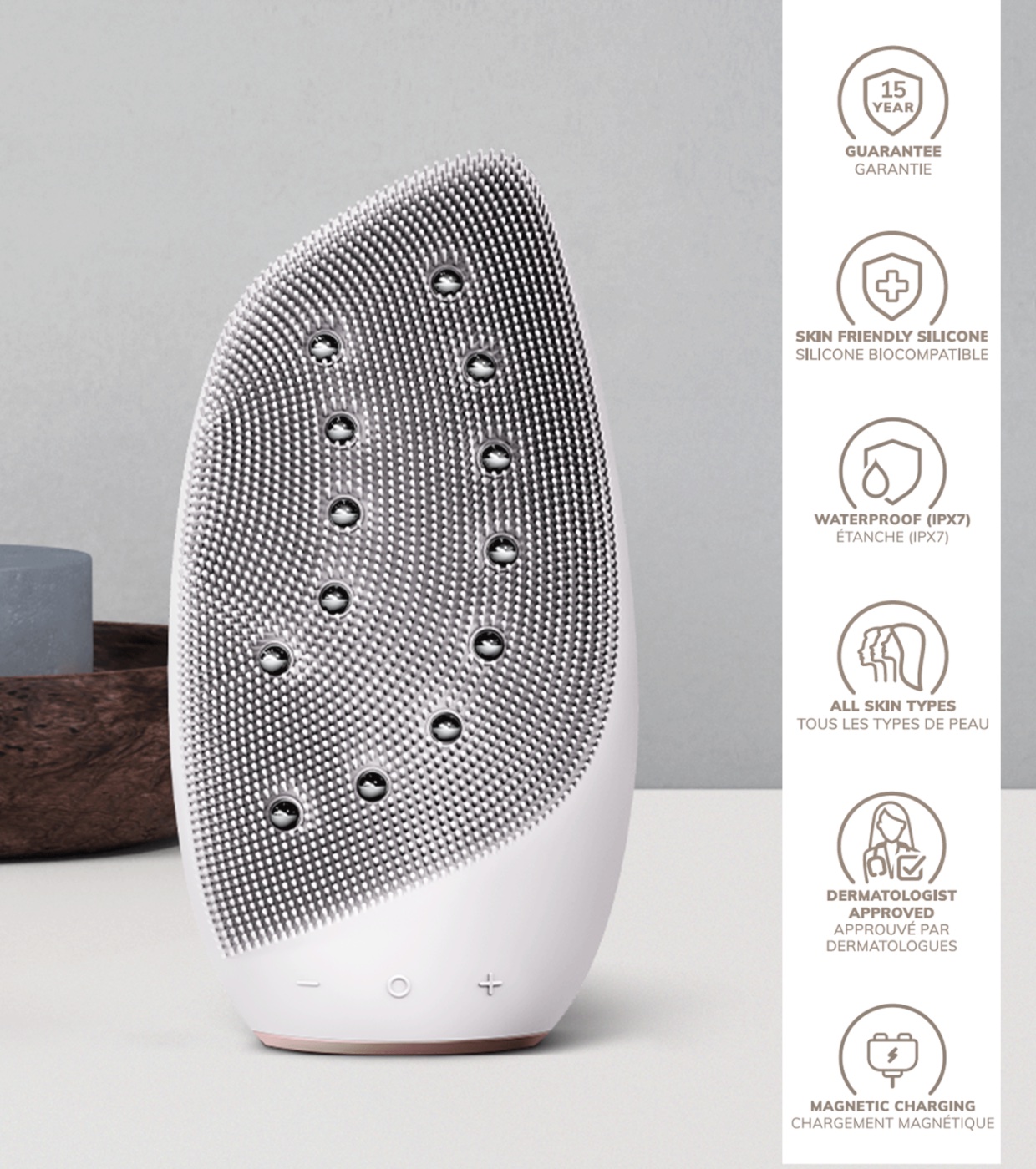 GESKE - Escova de Limpeza Facial e Massageadora Sonic Thermo Face-Lifter  8 em 1 - Branco Rosa Ouro