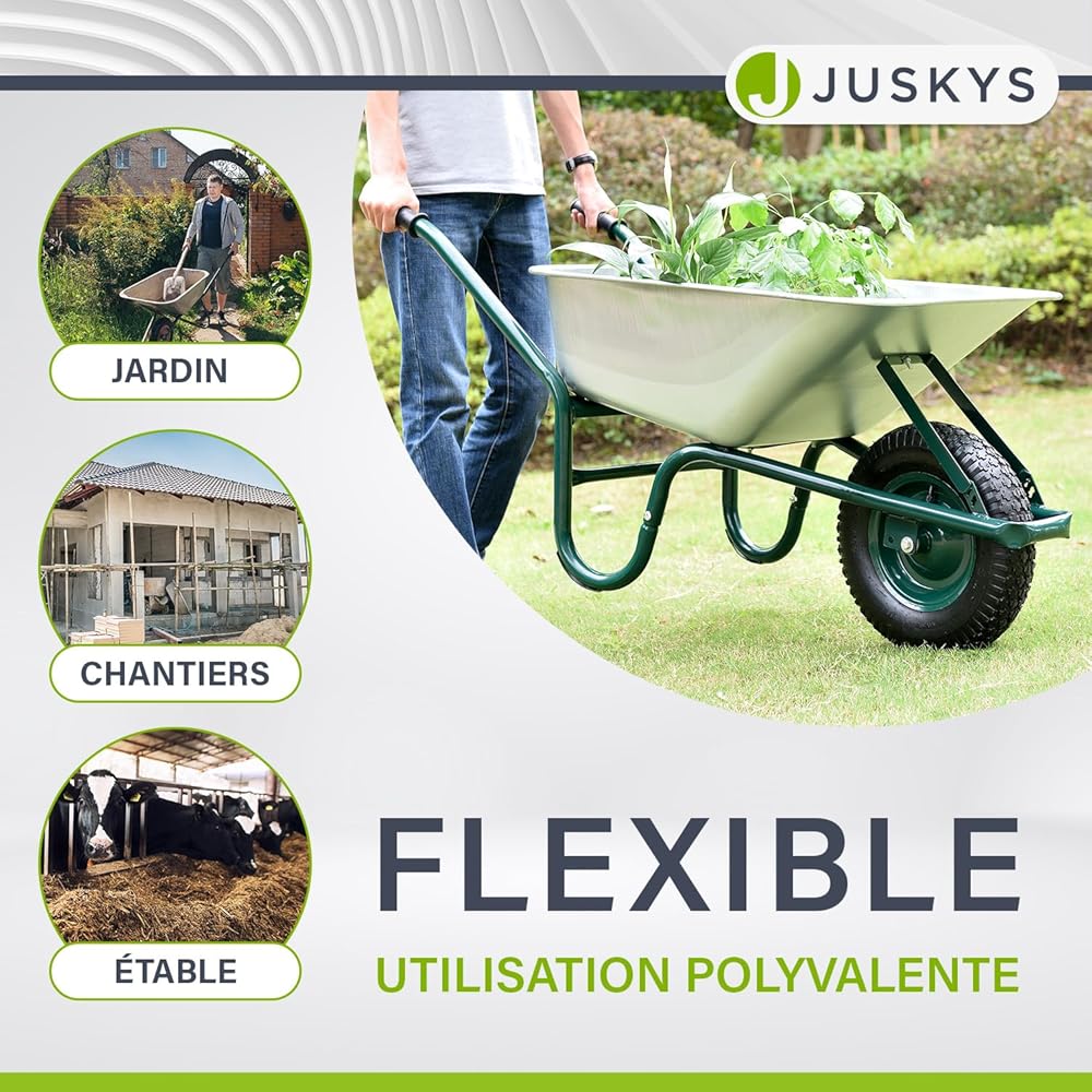 Brouette Juskys Garden | Volume de 100 litres| 210 kg | Pneus à air avec Jante en métal | Cuve galvanisée | Jardin brouette à Pousser brouette de Transport : Commerce, Industrie et Science