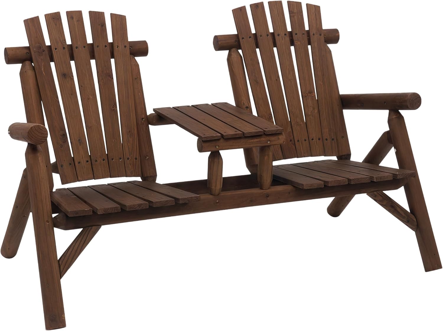 Outsunny Gartenbank mit Tisch, Gartenmöbel, Sitzbank, 2 Stühle, Massivholz, Braun, 157 x 88 x 103 cm
