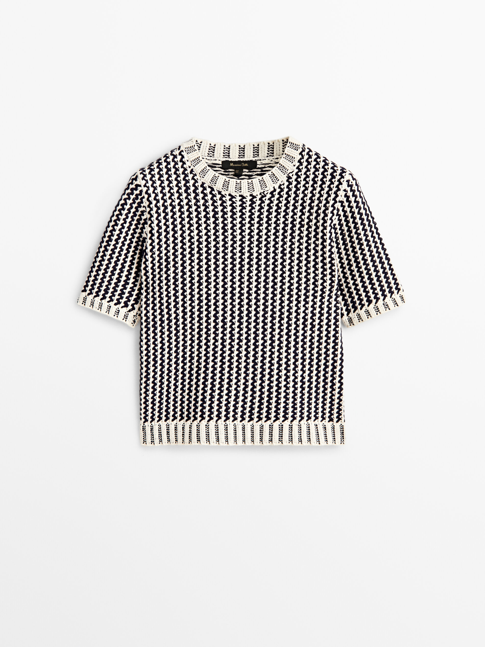 Jersey punto manga corta zigzag - AZUL MARINO