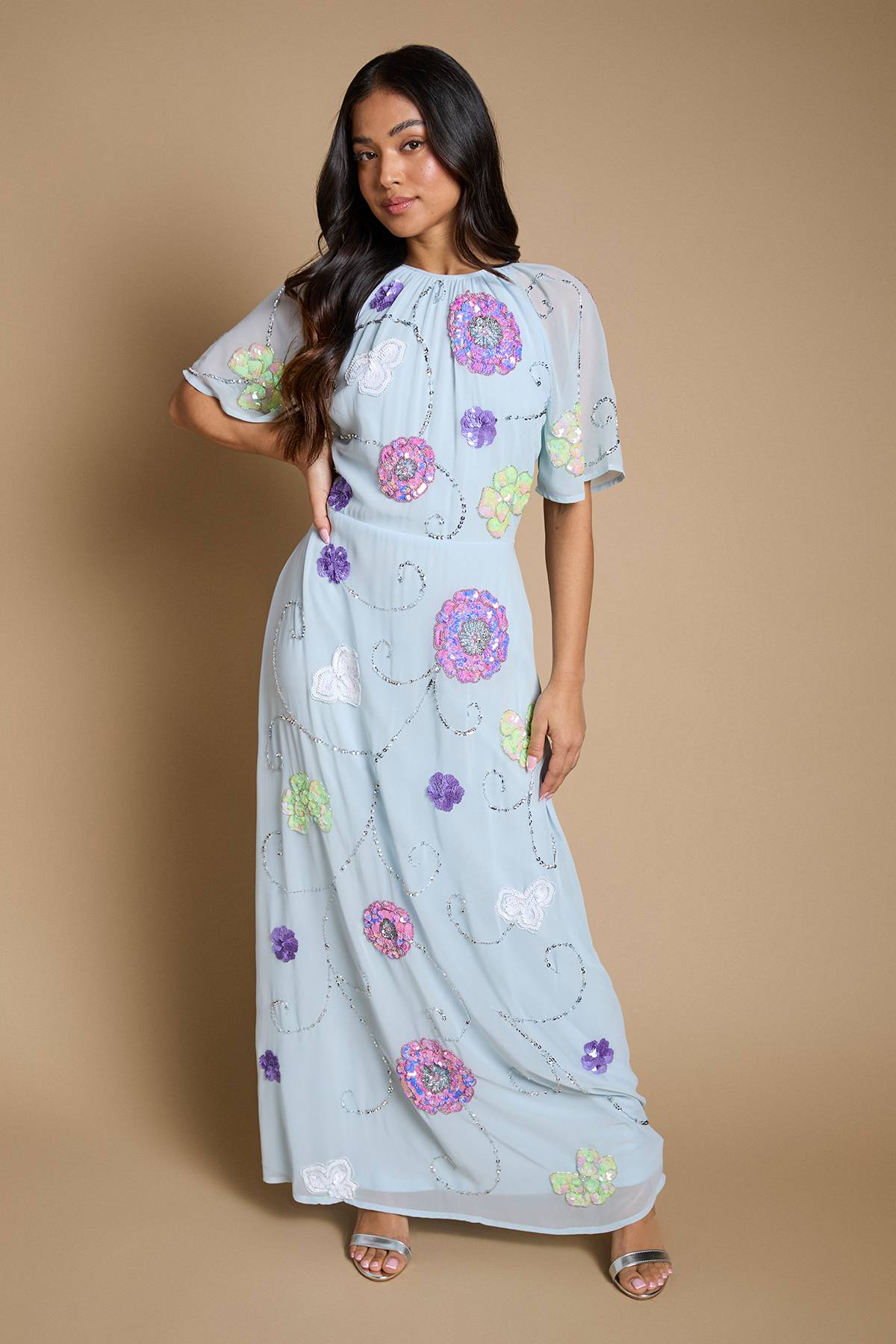 Oasis Robe Longue Ornementée À Manches D'ange Pour Petite Taille