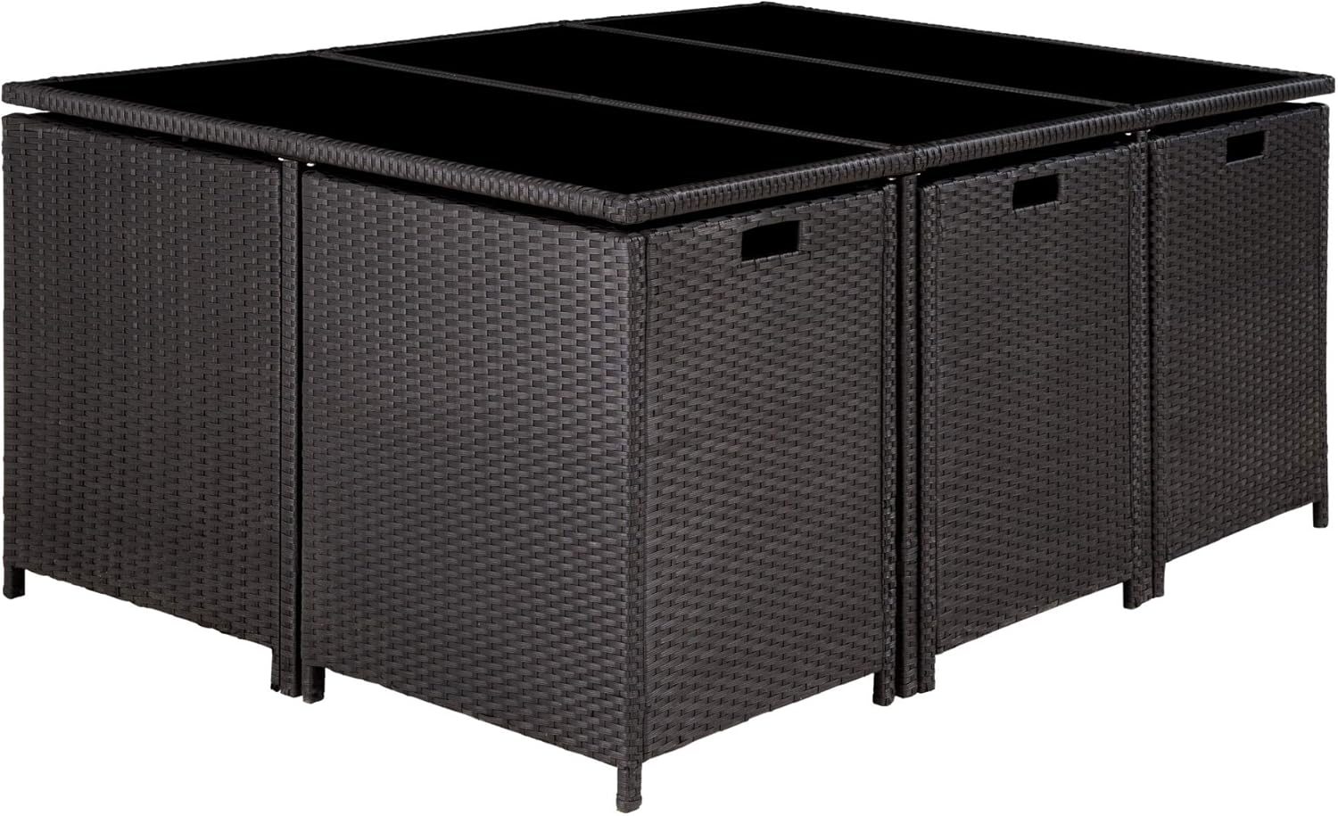 tectake® Outdoor Balkon Gartenmöbel Set, Lounge mit 6 Stühlen, 4 Hocker und 1 Tisch, Poly Rattan Geflecht, wetterfest, platzsparend - schwarz/grau