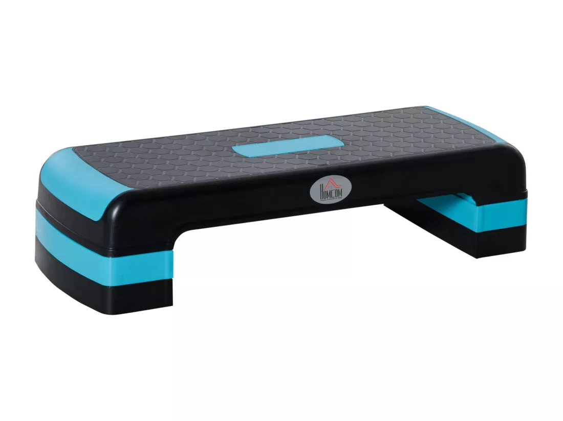Stepper Fitness Aerobic hauteur reglable surface antiderapante dim. 78L x 28l x 10/15/20H cm PP noir bleu