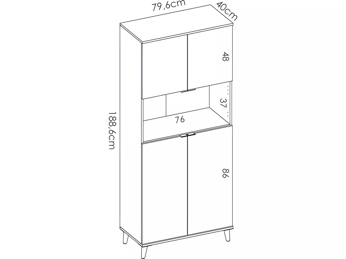 Buffet de cuisine WAJDI - 4 portes et 1 niche - Blanc et chêne