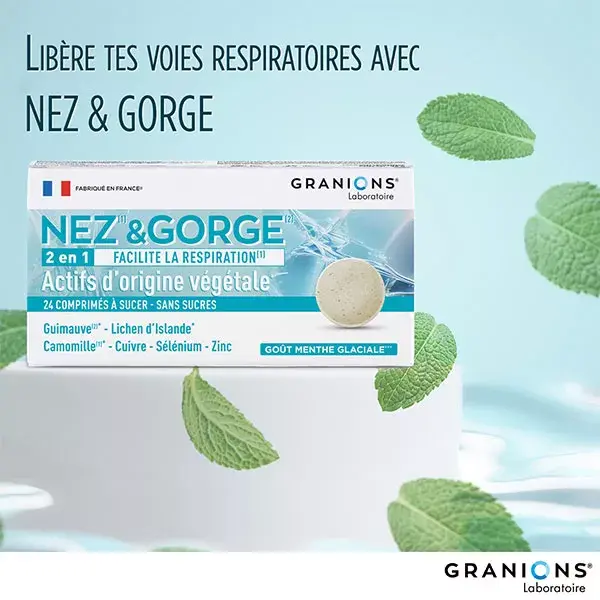Pastilhas Granions para Alívio Respiratório do Nariz e Garganta, Sabor Menta, 24 unidades