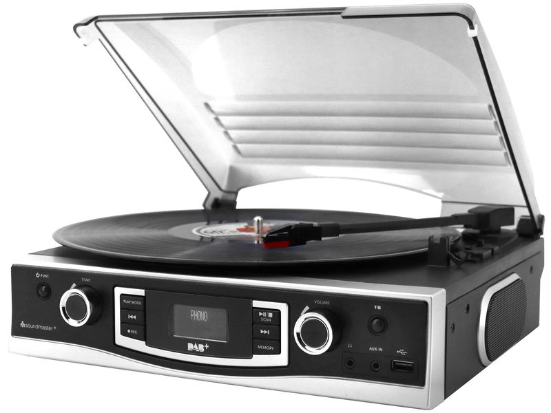 soundmaster Plattenspieler PL590SW Schwarz Plattenspieler mit DAB /UKW Stereoradio und Encoding