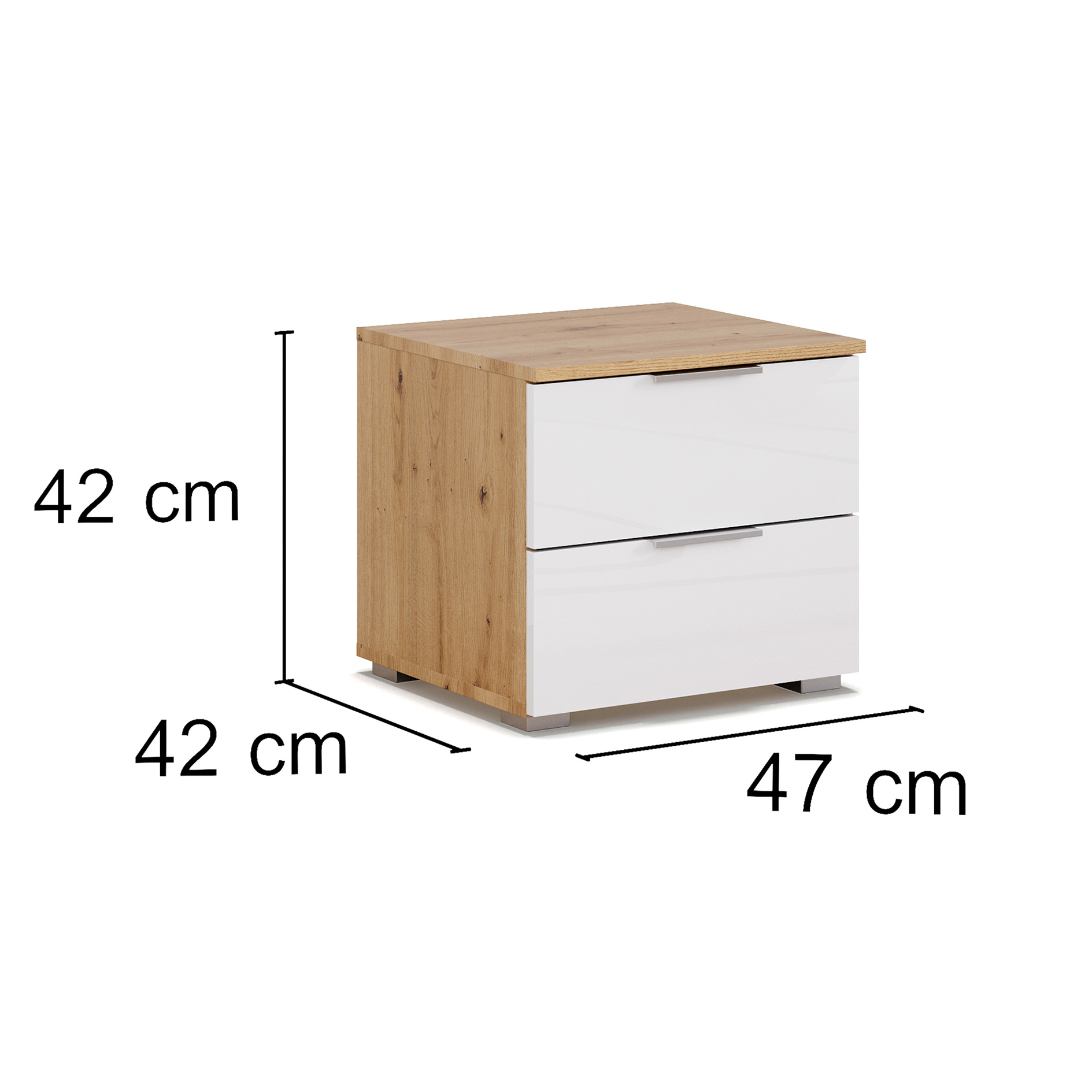 Nachttisch - weiß Hochglanz-Artisan Eiche - 2 Schubkästen - 47 cm