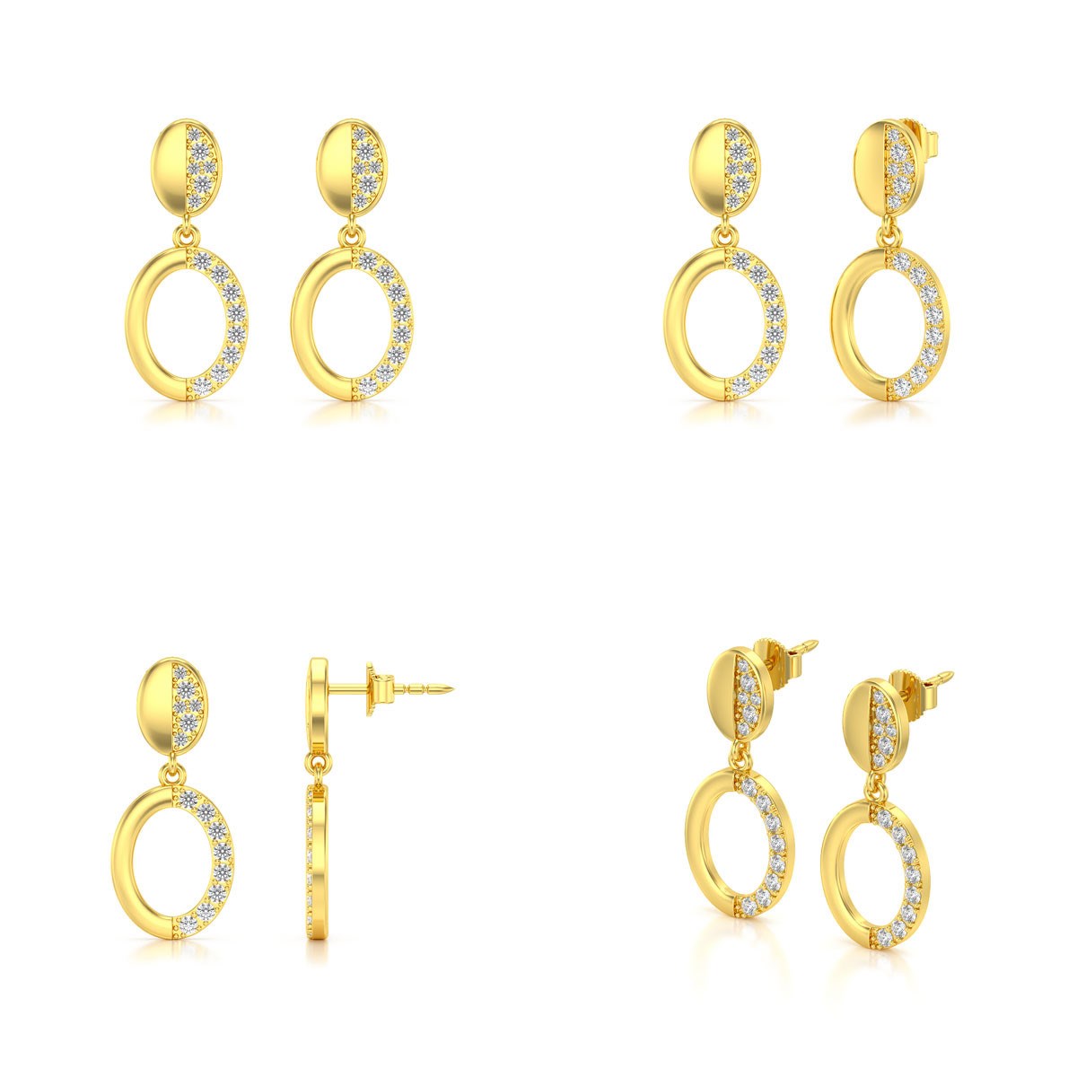 Boucles d'oreilles ADEN Or 585 Jaune Diamant 2.67grs
