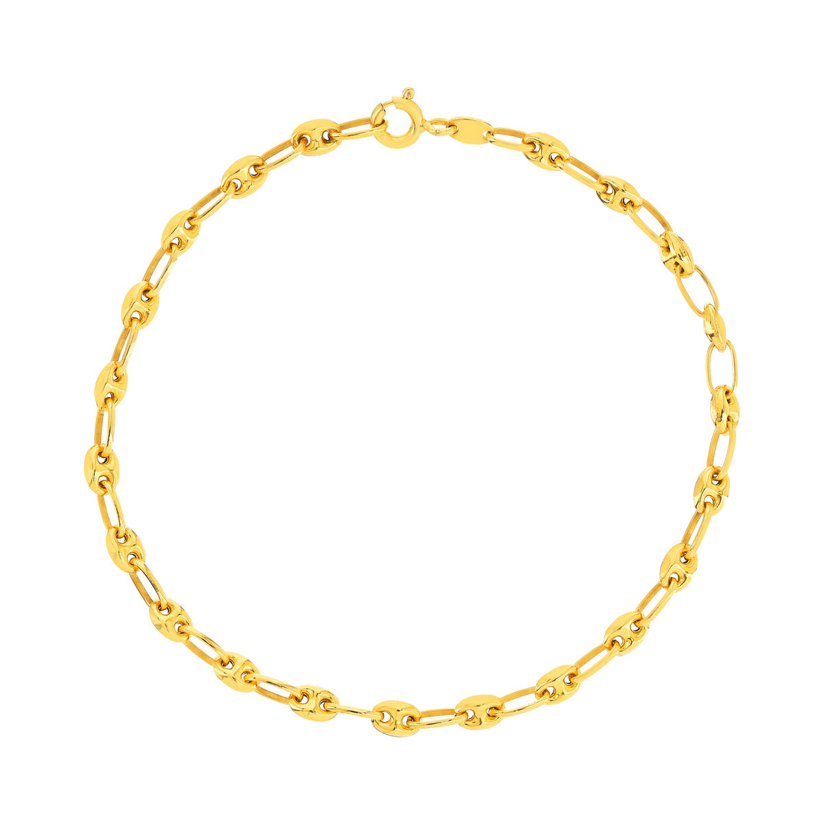Bracelet or 375 jaune, maille grain de café, 18.5 cm